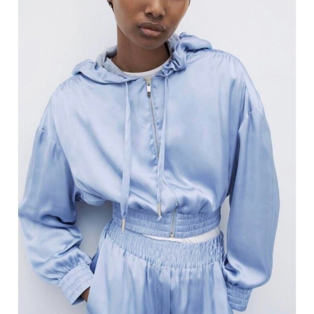 ZARA Light Blue Satin Hoodie